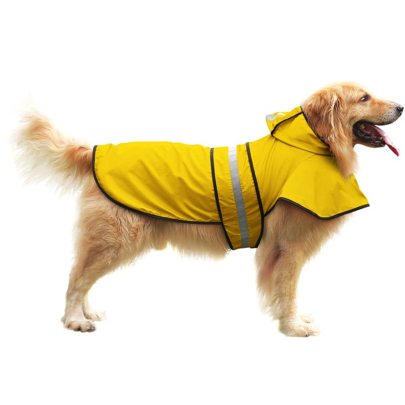 HDE Dog Raincoat Jacket Reflective Adjustable Hooded Pet Poncho Rain Coat with Leash Hole for Small to X-Large Dogs Yellow - XL - Image 2